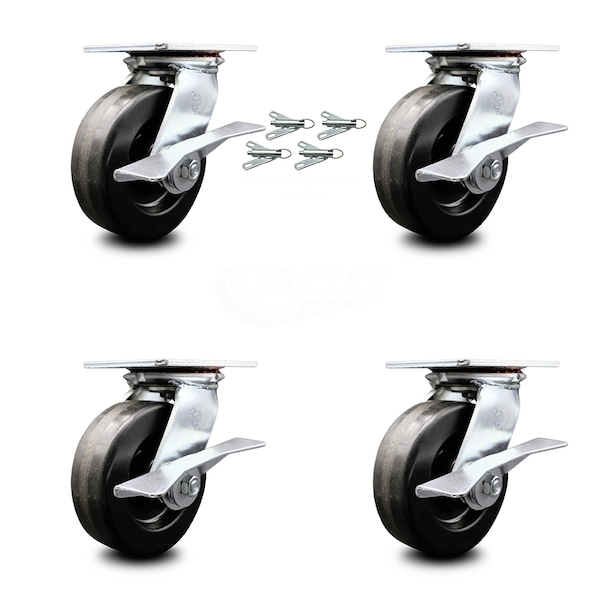 6 Inch Phenolic Caster Set with Roller Bearing and Brakes/Swivel Locks SCC